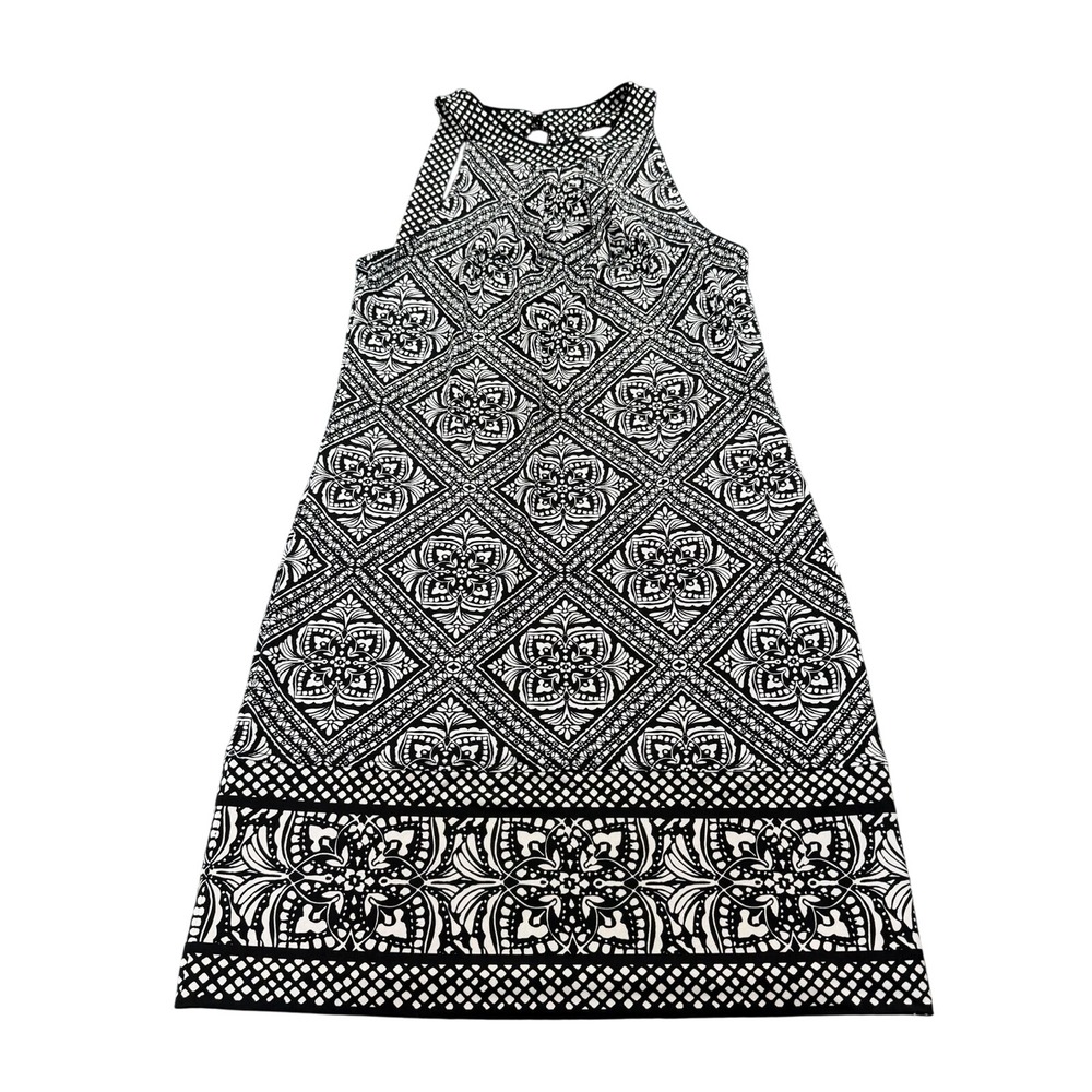 WHBM Black White Print Sleeveless Shift Dress Halter Neck NWT‎ Size S